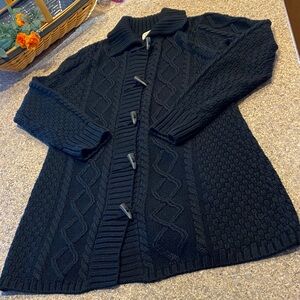 L.L. Bean Black Long Knit Button Sweater L Reg Wool Acrylic Blend 0GKR7